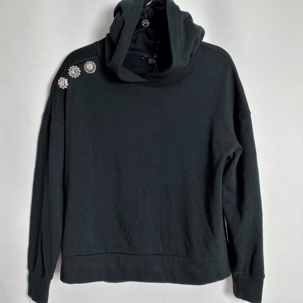 NEW EXPRESS BLACK RHINESTONE EMBELLISHED SHOULDER HOODIE SWEATSHIRT SMALL